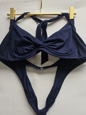 Athleta Navy Blue Underwire Halter Bikini Top 34C